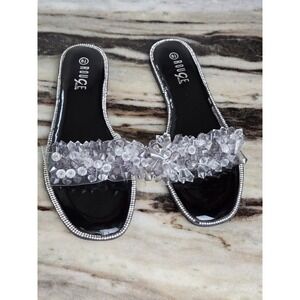 New with flaw Rouge Helium Clear‎ Rhinestone Embellished Slide Sandals 8.5